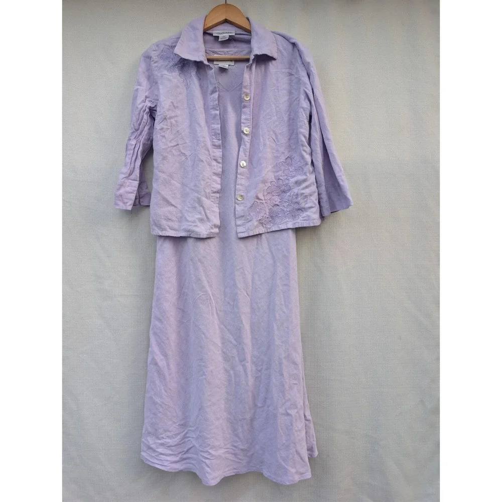 Chadwicks Vintage 90s Dress Set Womens 10P Lilac Linen Coastal Grandmother